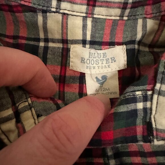 Blue Rooster/Pink Chicken EUC Christmas Plaid Button-Down * - Picture 3 of 4